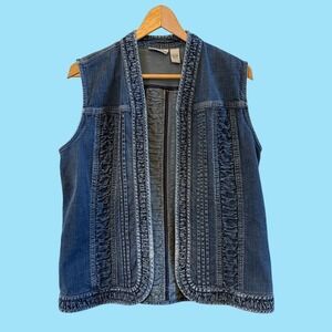 Wms Chico's Vintage/Retro Style Denim Jean Vest Size 2 (Large/12-14) Boho Chic
